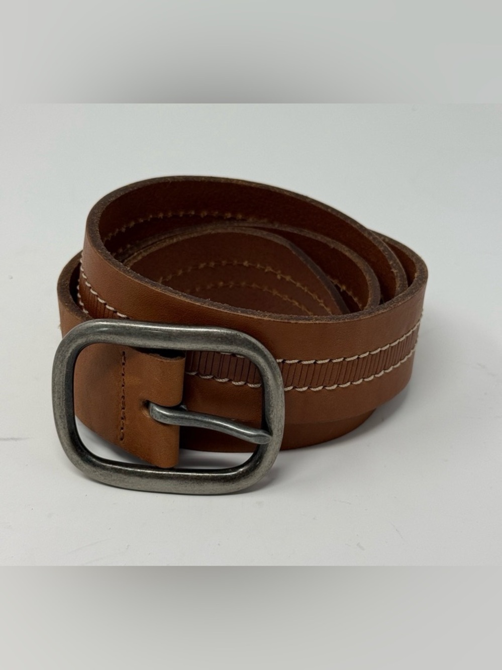 Express Brown Italian Leather Belt Size 38 Casual Stitch Trim
